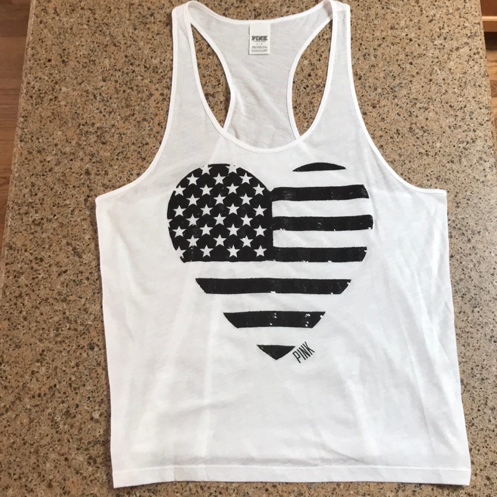 VS Pink sequin American flag racer back tank top
